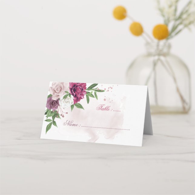 De Mesa cartão branco floral cor-de-rosa (Frente)