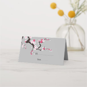 De Mesa Cartão floral branco cor-de-rosa-cereja