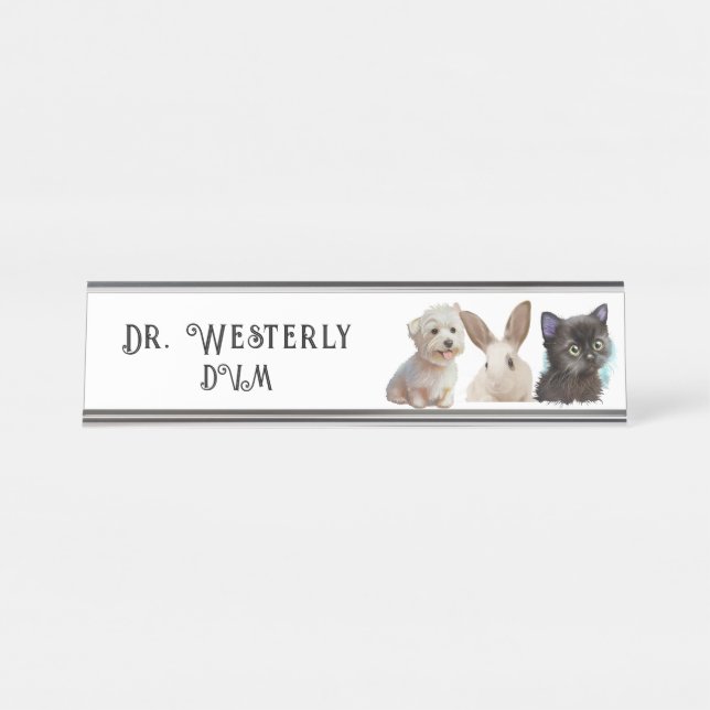 De Mesa DVM Veterinarian DVM Dog Cat Bunny Desk Name Placa (Frente)