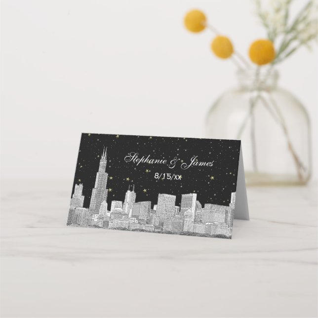 De Mesa Etch Chicago Starry Skyline DIY BG Cartão Escort # (Frente)