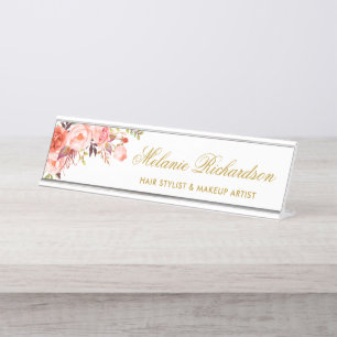 De Mesa Placa conhecida Dourado floral coral da aguarela