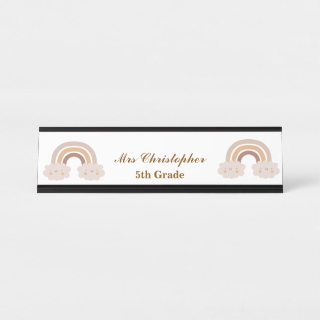 De Mesa Placa Personalizada Arco-íris Nome Professor Nota  (Frente)