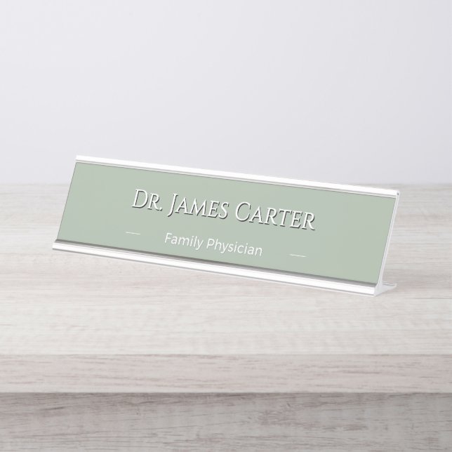 De Mesa Placa Personalizada Verde Sage Estilo Minimalista (Frente)