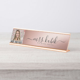 De Mesa Rosa Gold Foil Personalizado Image Desk Placa