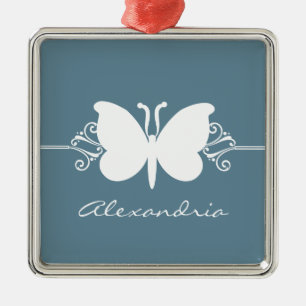 De Metal A borboleta azul desvanecida roda ornamento