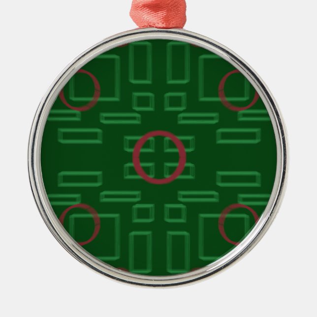 De Metal Círculo Vermelho sobre Ornamento Geométrico Verde (Frente)