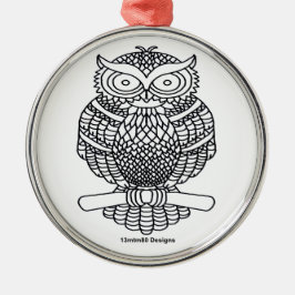 De Metal Coruja (branco redondo) - Ornamento Premium