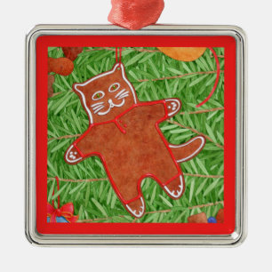 De Metal Gatinho GINGERBREAD Ornamento Quadrado Premium
