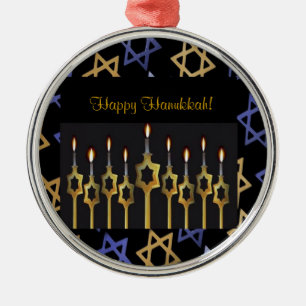 De Metal Hanukkah feliz! Ornamento redondo feito sob