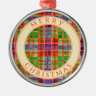 De Metal MAC RAE TARTAN Premium Round Ornamento + Texto