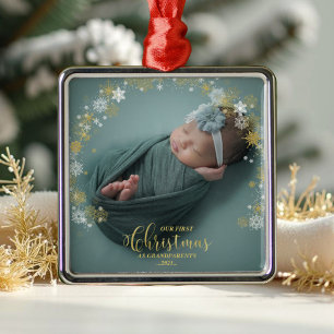 De Metal Nosso Primeiro Natal Como Vovô Ornamento Fotográ