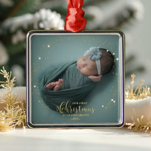 De Metal Nosso Primeiro Natal Como Vovô Ornamento Fotográ