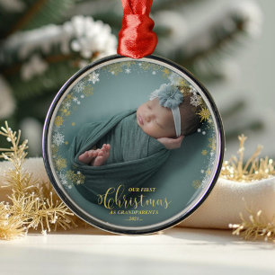 De Metal Nosso Primeiro Natal Como Vovô Ornamento Fotográ