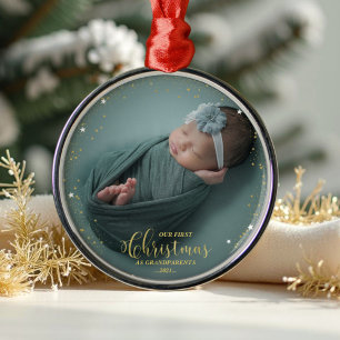 De Metal Nosso Primeiro Natal Como Vovô Ornamento Fotográfi