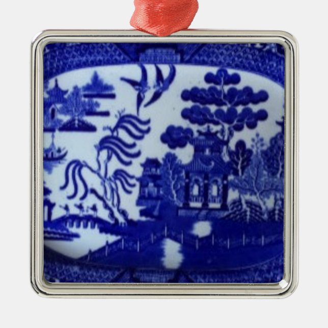 De Metal O ornamento azul quadrado do salgueiro ilumina (Frente)