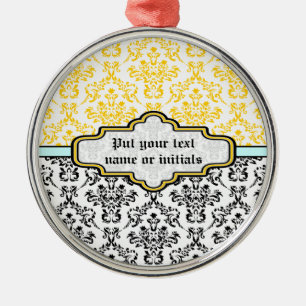 De Metal ornamento aqua branco-cor damasco preto