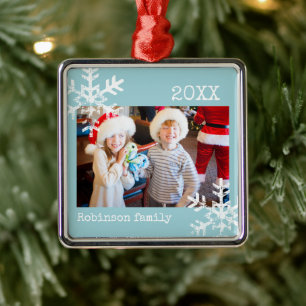 De Metal Ornamento Azul Aqua Fotográfico Personalizado com