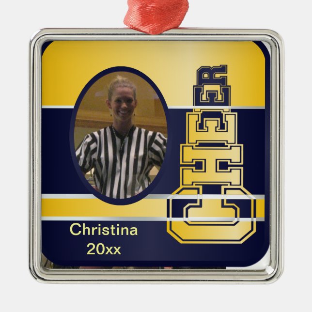 De Metal Ornamento Cheerleading azul e amarelo da (Frente)