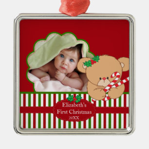 De Metal Ornamento da foto do Natal do bebê urso doce do