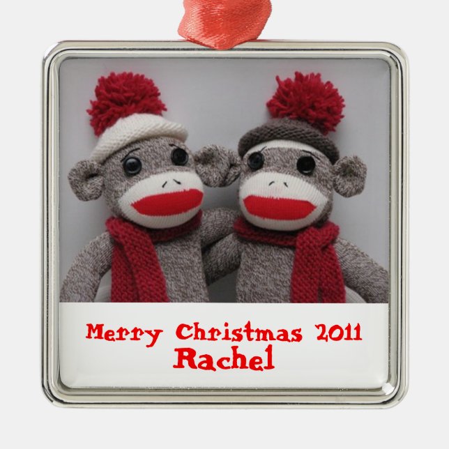 De Metal Ornamento do macaco da peúga do Feliz Natal (Frente)