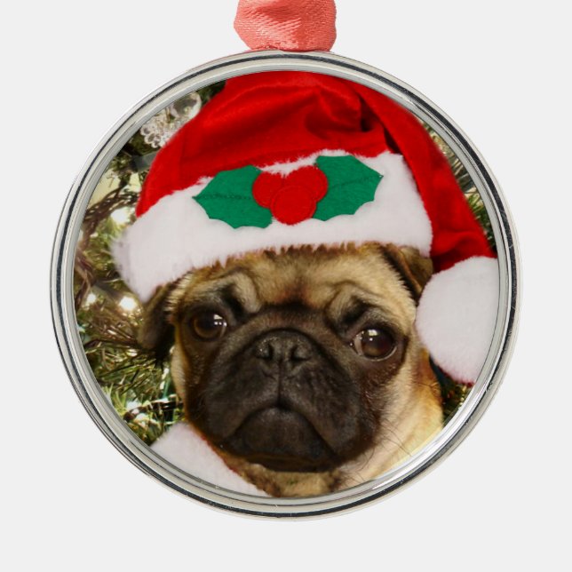 De Metal Ornamento do pug do Natal (Frente)