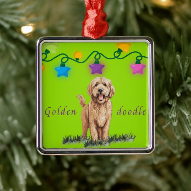De Metal Ornamento Goldendoodle em Verde (Árvore)