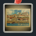 De Metal Ornamento por Viagens vintage em Portugal<br><div class="desc">Um ornamento legal estilo vintage em Portugal,  com uma bela cena oceânica da Madeira.</div>