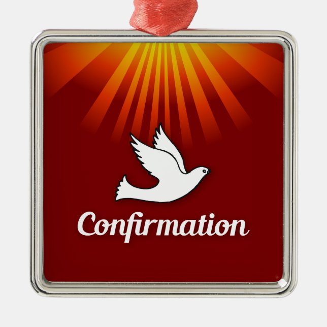 De Metal Ornamento Quadrado, Confissão, Pomba em Vermelho, (Frente)