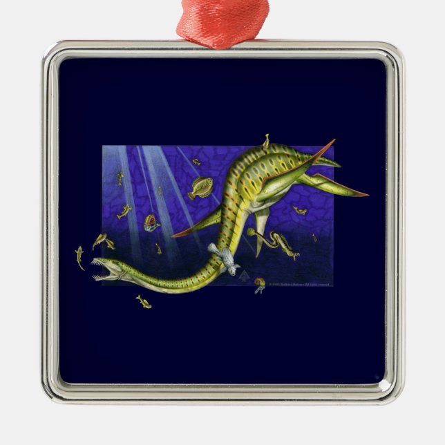 De Metal Ornamento Quadrado Plesiosaur Premium (Frente)