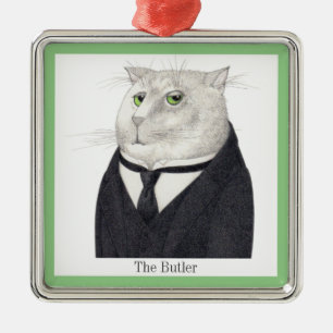 De Metal Ornamento quadrado Premium CAT BUTLER + Texto