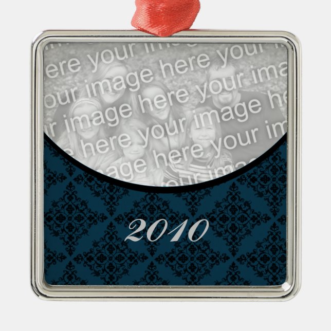De Metal Ornamento Quadrado Premium Damask Feriado (Frente)
