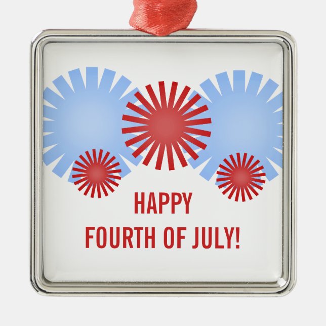 De Metal Ornamento Quadrado Premium do Fireworks Retro (Frente)