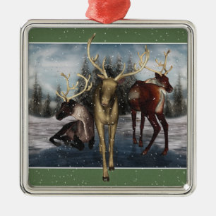 De Metal Ornamento quadro prata da cena do inverno da rena