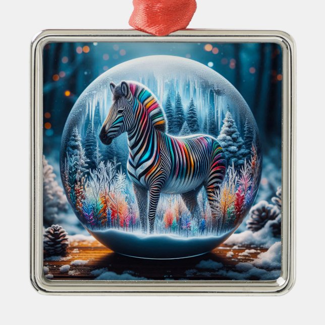 De Metal Ornamento Rainbow Zebra (Frente)