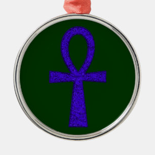 De Metal Ornamento Redondo Premium Ankh Azul
