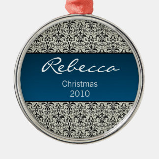 De Metal Ornamento Redondo Premium Damasco Feriado, Azul