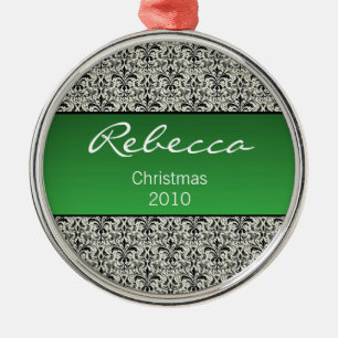 De Metal Ornamento Redondo Premium Damask Holiday, Verde