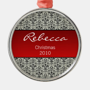 De Metal Ornamento Redondo Premium Damask Holiday, Vermelho