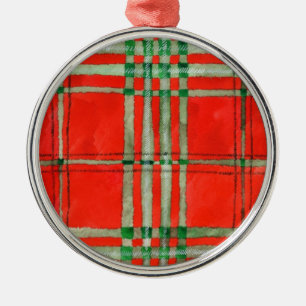 DE METAL ORNAMENTO REDONDO PREMIUM TARTAN VERMELHO ESCOCÊS