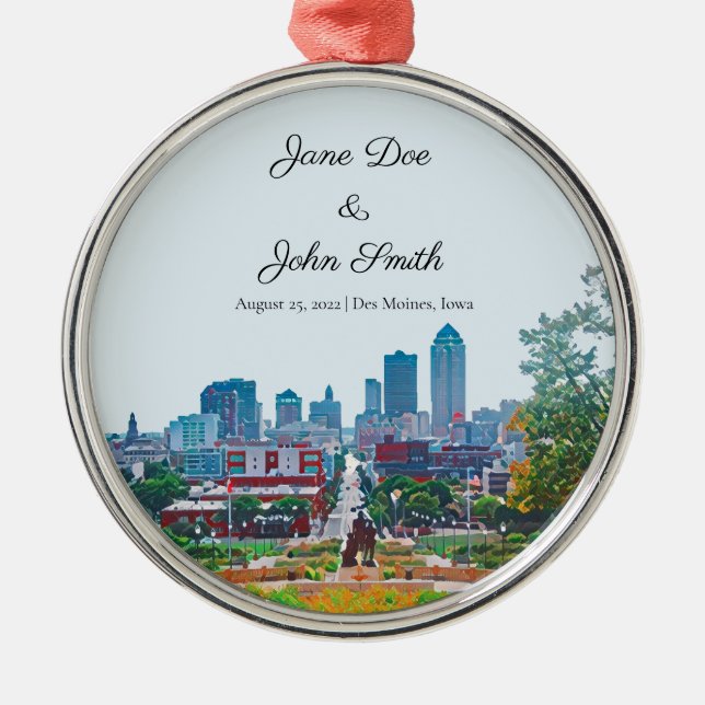 De Metal Ornamento Skyline Des Moines Personalizado (Frente)