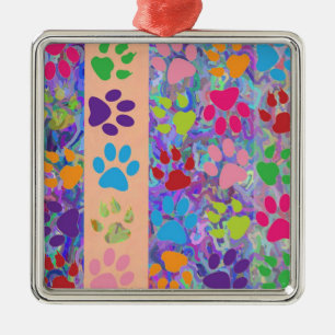 De Metal Paw Imprime Ornamento Metálico Quadrado
