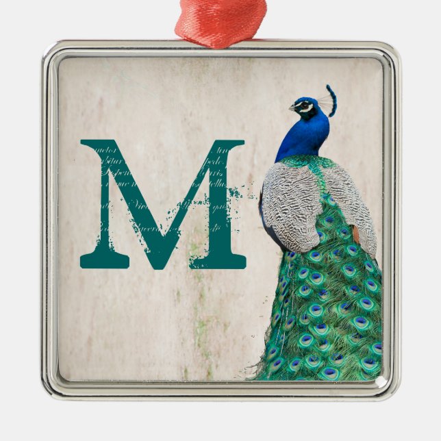 De Metal Peacock Bird Feather Tea Monograma Ornamento Inici (Frente)