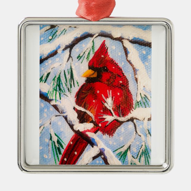 De Metal Pouco ornamento cardinal vermelho (Frente)