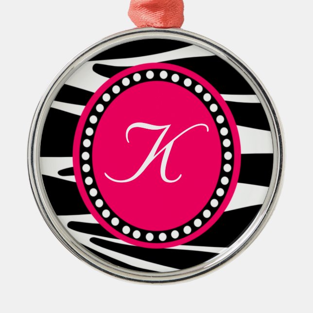 De Metal Rosa quente e ornamento Monogrammed da listra da (Frente)