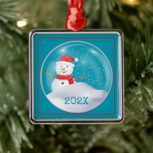 De Metal Snowman Snow Globe Ano Personalizado Ornamento Azu