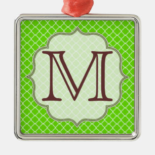 De Metal Verde limão Triterfoil Latti Monograma Ornamento