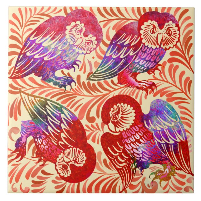 De Morgan Ruby Luster Owl Quartet Antique Repro (Frente)