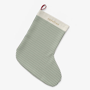 De Natal Grande Meia Personalizada com Listras em Verde Salvia