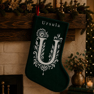 De Natal Pequena Meia Personalizada com Monograma Botânico da Letra