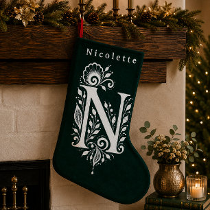 De Natal Pequena Meia Personalizada com Monograma Botânico da Letra